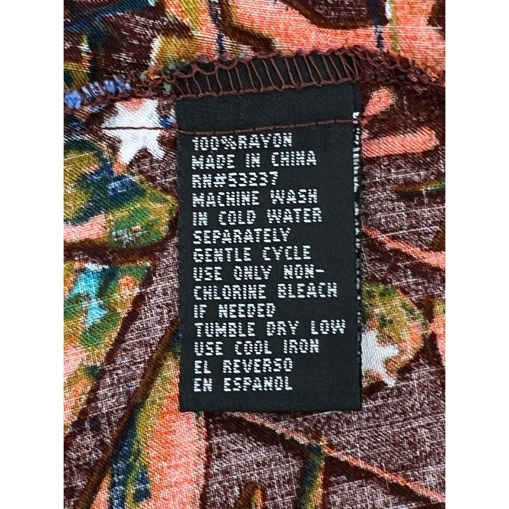 Unique Spectrum Floral Crochet Trim Blouse Short Sleeve Top Orange Red L - Picture 8 of 9